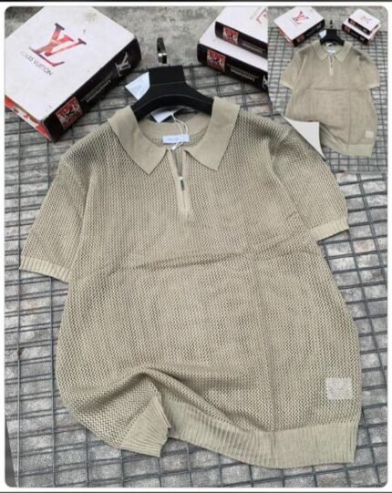 Short-sleeve knit polo shirt - Beige