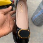 Elegant Black Patent Ballet Flats – Gold Buckle Design