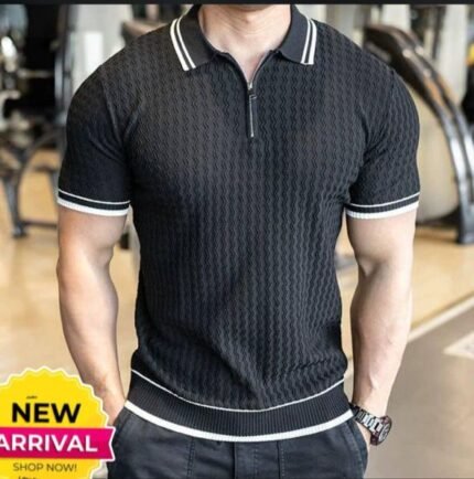 Men's Fashion Polo Shirt Business Casual T-shirt - Black