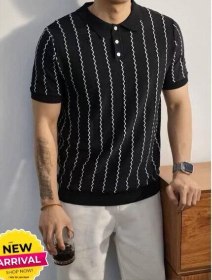 Men's Fashion Polo Shirt Business Casual T-shirt - Black