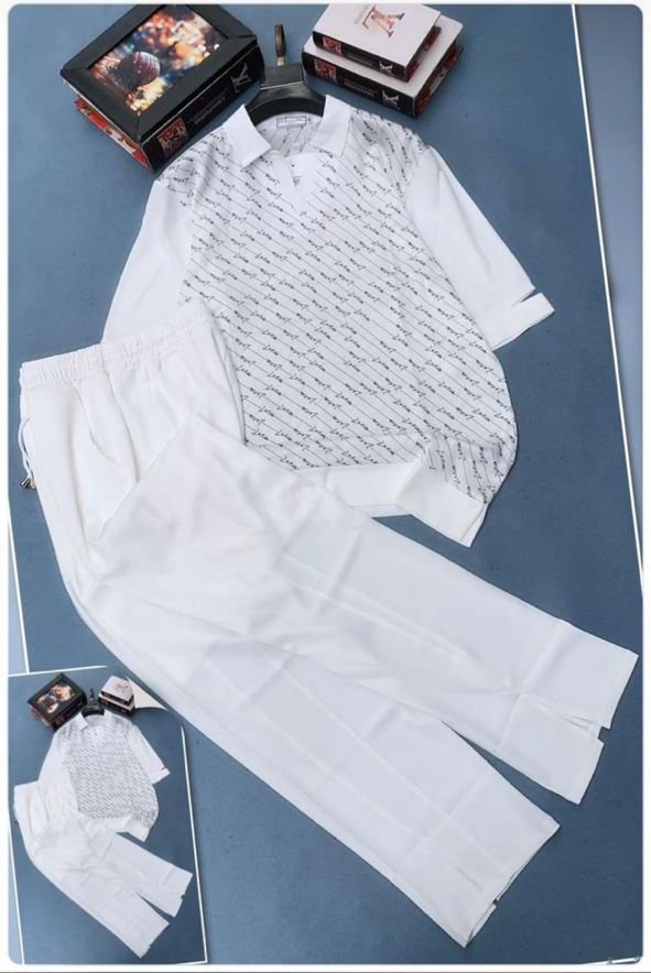 mens wear (1) Men's Shirt and Pants Combo Set - White - Image 1