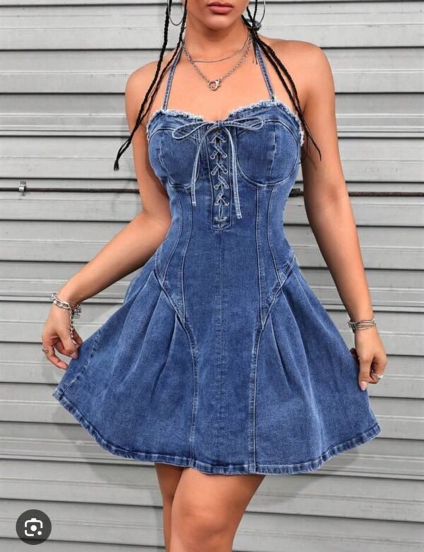 Elegant Denim Halter Dress