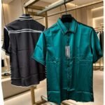 Men's Silky Contrast Trim Short-Sleeve Button-Down Shirt