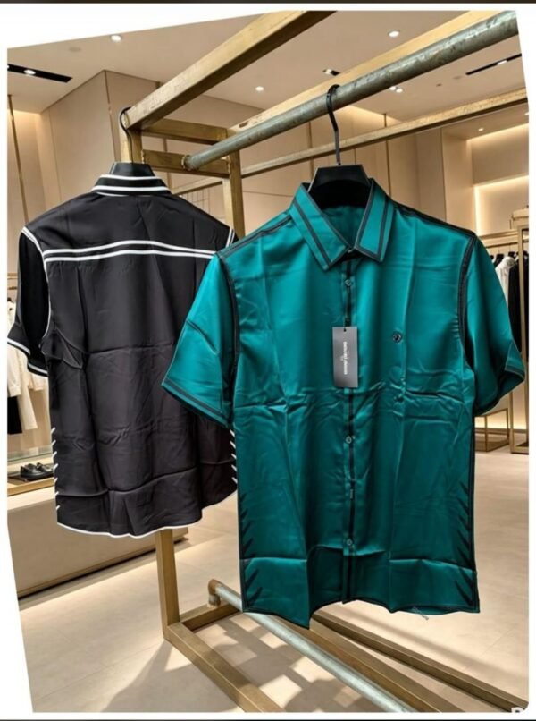 Men's Silky Contrast Trim Short-Sleeve Button-Down Shirt