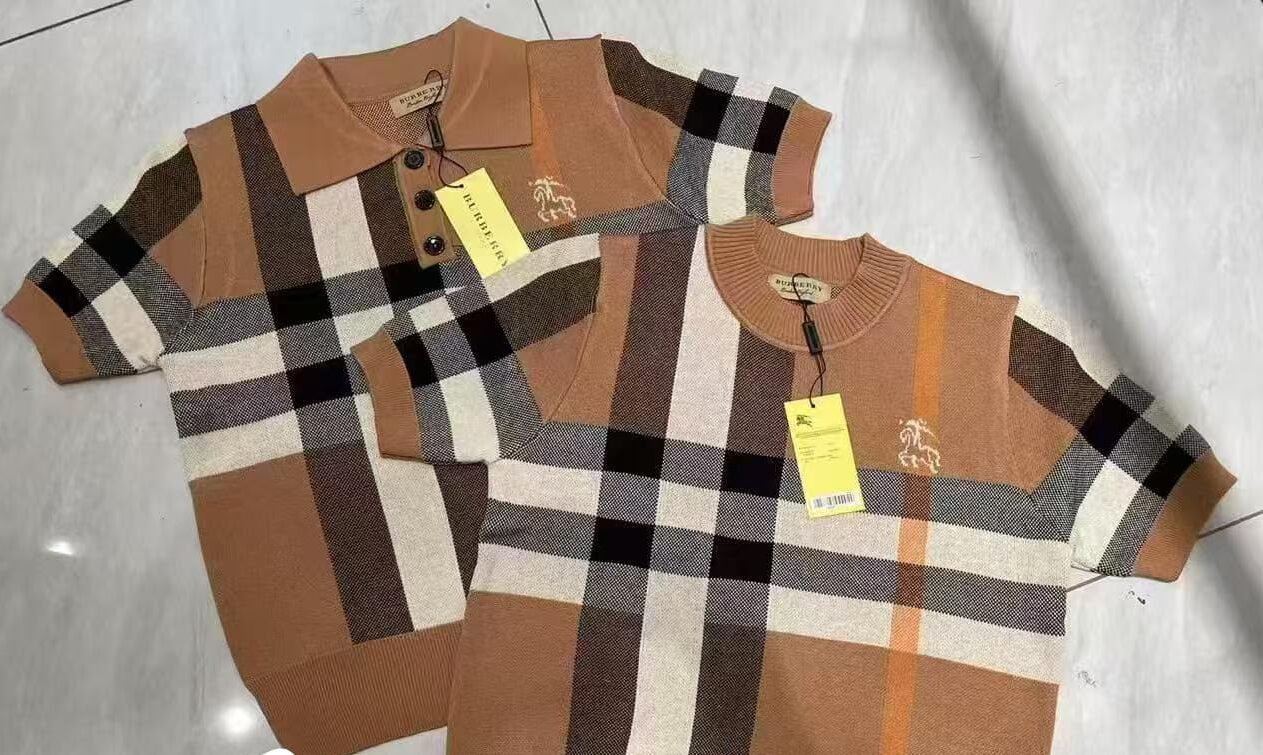 fashion Unisex Tartan Check Short-Sleeves Jacquard Knit Top - Image 1